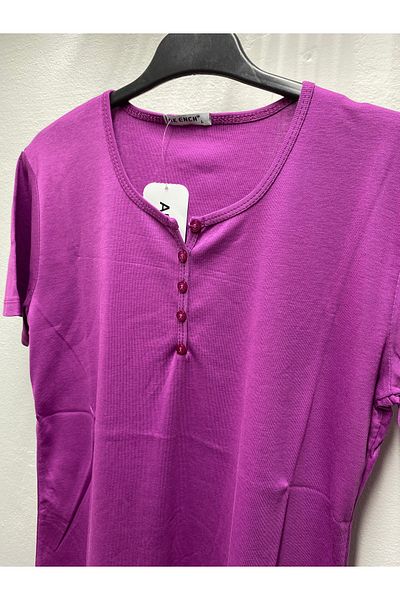 Ak Ench Cotton Solid Color Normal Fit Buttoned Lycra Cotton Ribbon Cotton Short Sleeve Women's Mother's Combed Tee
