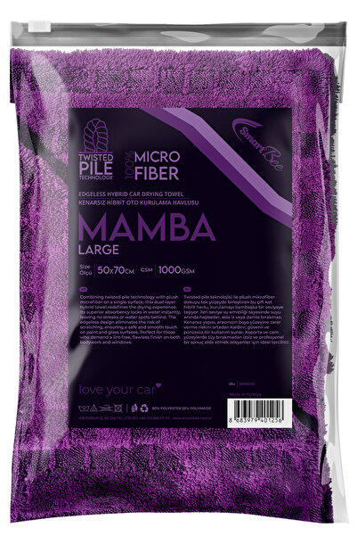SmartBee MAMBA Çift Kat Hybrid Twisted Pile Mikrofiber Oto Kurulama Havlusu 50×70cm 1000gsm – Mor
