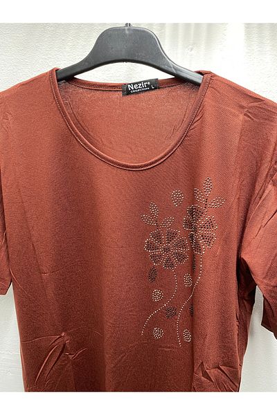 NEZİR Self-Stone Summer Spring Lycra Mother Women's Short Sleeve Bluz Combed Cotton