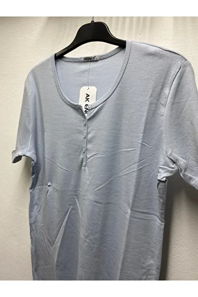 Ak Ench Cotton Solid Color Normal Fit Buttoned Lycra Cotton Ribbon Cotton Short Sleeve Women's Mother's Combed Tee