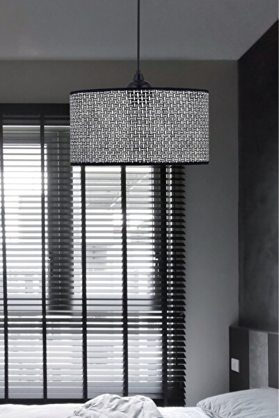 Art&Gift Rakkas Hasır Kaplama Metal Kasalı Silindir Kırçıl Siyah Avize Salon Yatak Odası Rattan Sarkıt