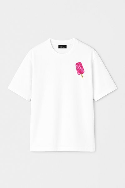 THE RULE Unisex Stüssy Ice Cream Printed Oversize 100% βαμβακερό μπλουζάκι με φαρδιά κοπή με υφή RF0532