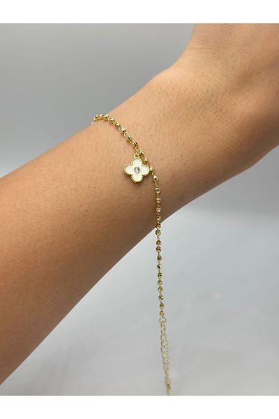 MyladyAccessoriess Topcuk and White Clover Detail Steel Bracelet