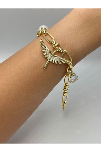 MyladyAccessoriess Angel and Drop Detail Charm Steel Bracelet