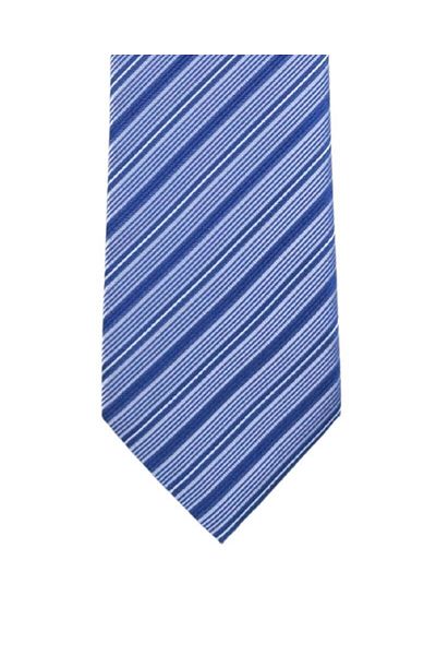 1001 Kravat Blue and White Striped 7.5 cm Wide Silk Tie