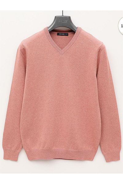 Dio Rise Men's Unsharded Long Sleeve Slim V Neck Sweater - 180537 - Dark Salmon