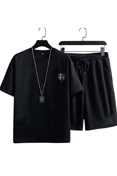 huitich Men’s Black Summer Tracksuit Set – Casual Sportswear, Size Large
