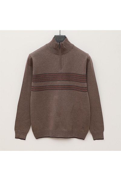 Dio Rise Men's Long Sleeve Slim Zip Collar Sweater - 189008 - Light Brown