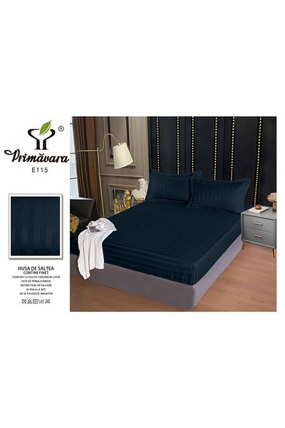 FIONNA.RO Satin Damask Duvet Cover 160x200cm - Navy Blue
