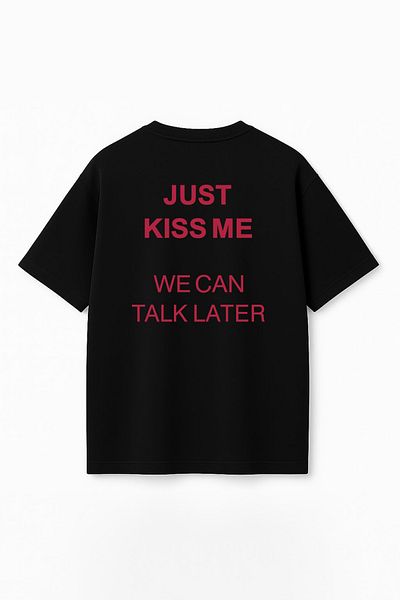 THE RULE Women's Just Kiss Me Printed Oversize 100% Cotton Wide Cut Soft Textured Crew Neck T-Shirt