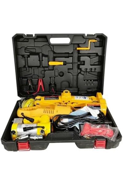 Generic 3 Ton Electric Scissor Car Jack and Tire Inflator Pump Kit with Impact Wrench - 12V DC Automotive Li