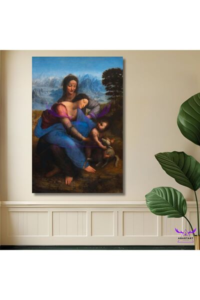 Tekli Dikey Kanvas Leonardo da Vinci Meryem ve Çocuk İsa Azize Anna İle Tablosu
