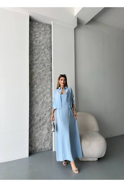 aytenli U-Neck Rope Strap Flowy Maxi Dress Mid-Length Shirt Dress Shirt Double Modal Suit