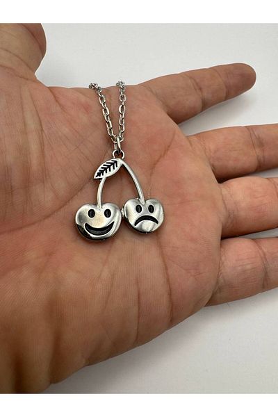 Herşey Nota Sad and Happy Cherry Figured Unisex Necklace – Colorful Design Jewelry with 60 cm Chain