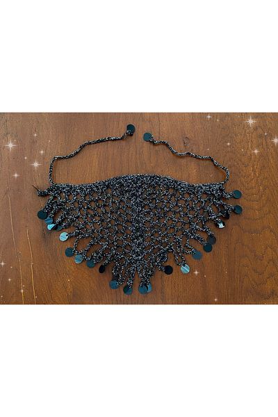 yucin Handmade Macrame Bohemian Bandana – Black with Sequin Detail
