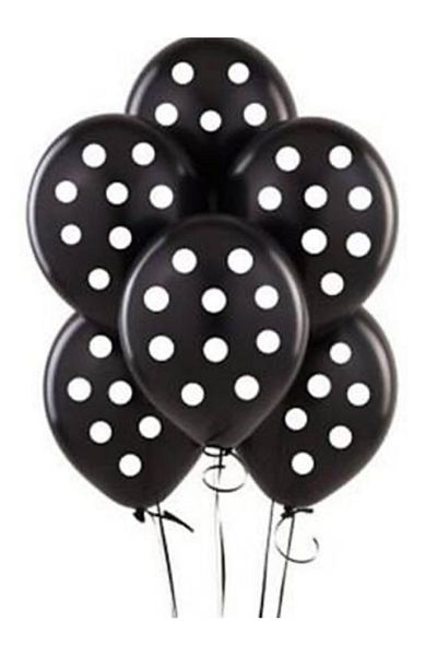 Çemrek Süs Parti Black Polka Dot Balloon 12 Inch Kalisan Black with White Polka Dots 25 Pcs