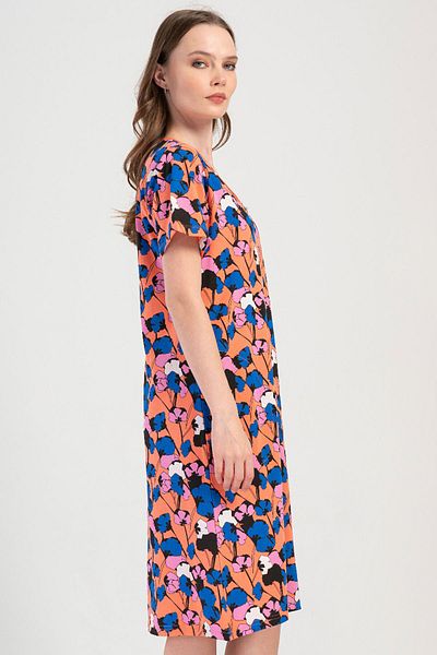 VİENETTA Cotton Women's Plus Size Short Sleeve Zippered Home Dress, 408045