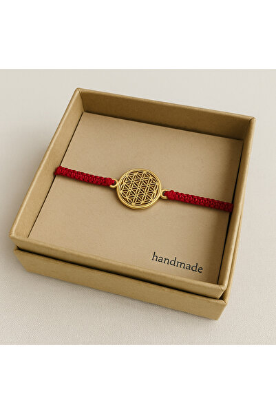 BIJUTERI Gold YAŞAM ÇİÇEĞİ figürlü kırmızı bileklik