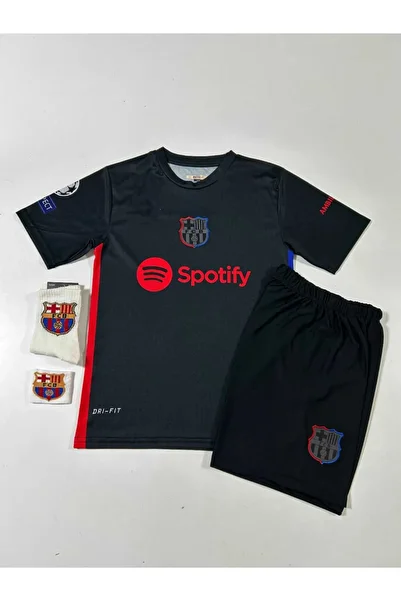 MONTENERO B.A.R.C.E.L.O.N.A 2024/25 New Season Laminated Patch Away Kids Kit (Black Crested)