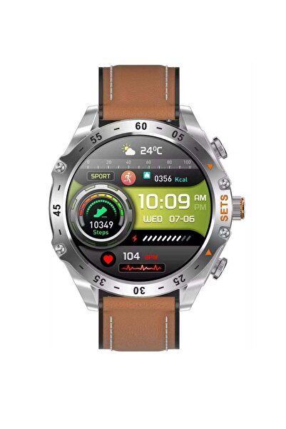 porodo ساعة هايب الذكية مع سماعات أذن لاسلكية وسوار جلدي بني