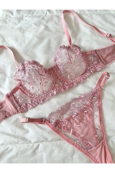 Feruzdesign Pink Marte Underwire Plus Size Bra Set