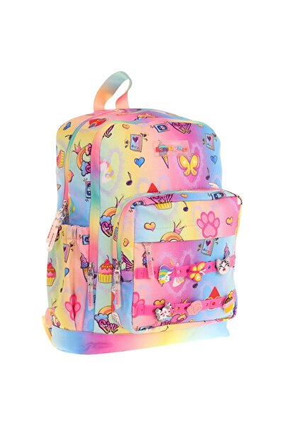 KAUKKO Kids Four Compartment Girls' Blue Yellow Primary School Bag with Silicone Accessories