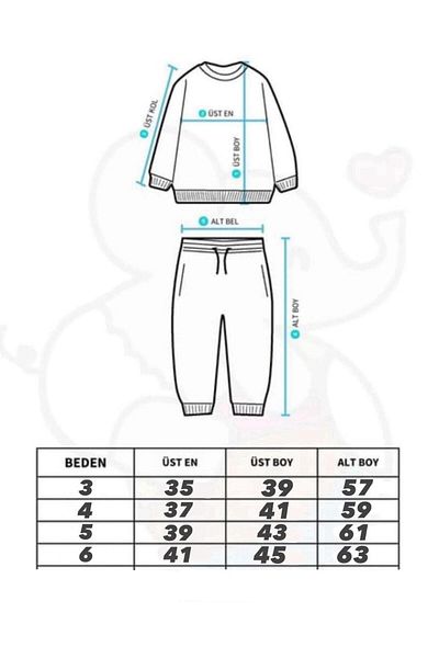 Mixima 3-4-5-6 Years Old Two-Thread Seasonal Bottom Top Double Tracksuit Set with Pocket Details (Take Full Size)
