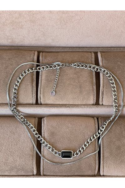 Rupen Kraft 316 l surgical steel black crystal stone double chain gourmet design steel necklace tarnish free