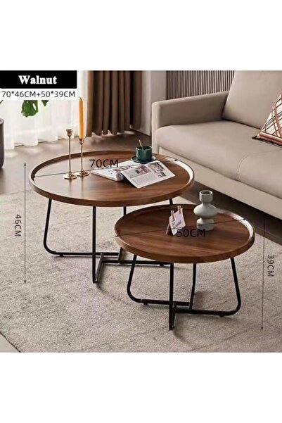 Türkiye Round Coffee Table Set of 2, Side Tables Set, Wood Coffee Table for Living Room, Bedroom, O