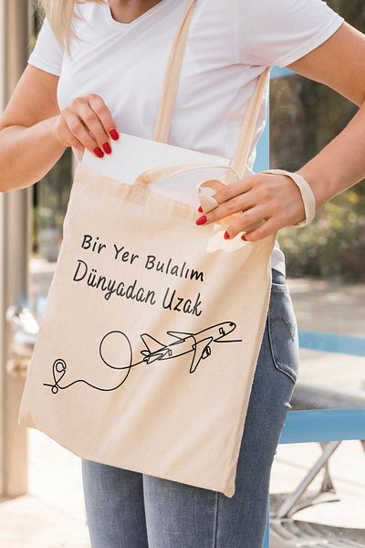 ÇELİKLER HEDİYE Let's Find a Place Far Away from the World Printed Cloth Bag