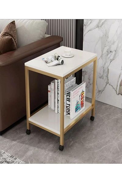 Türkiye Nesting Coffee Table With Metal Frame, White/Natural Wood, Living Room