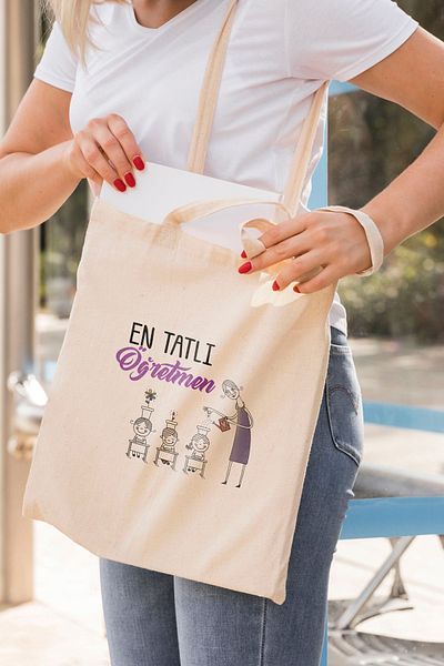 ÇELİKLER HEDİYE The Sweetest Teacher Printed Cloth Bag