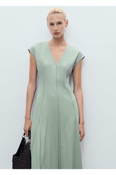 MANGO Woman V yaka dikiş detaylı elbise