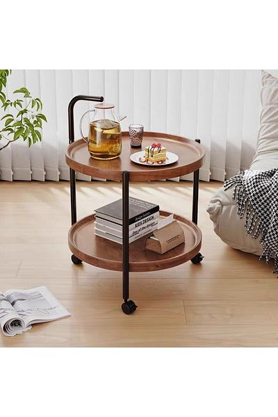 Türkiye Table with Rolling Wheels,Coffee Table,Movable Small Coffee Table 2 Layers Small Trolley,Nordic Styl