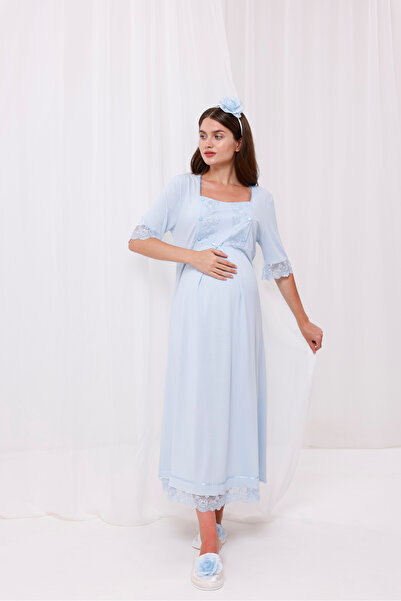 Yulem Homewear Cămașă de noapte de maternitate pentru gravidă cu mâneci albas...