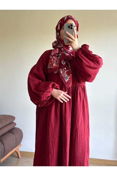 ENDAMIM Muslin Dress Belted Double Layer Fabric