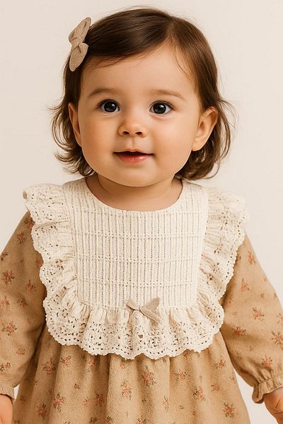 dinamik çocuk Baby Girl Lace Collar Detailed Vintage Floral Patterned Dress Seasonal Stylish Model 3-6-9-12-18-24Months