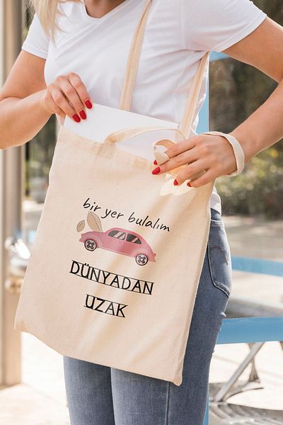ÇELİKLER HEDİYE Let's Find a Place Far Away from the World Printed Cloth Bag