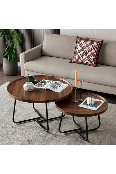 Türkiye Round Coffee Table Set of 2, Side Tables Set, Wood Coffee Table for Living Room, Bedroom, O