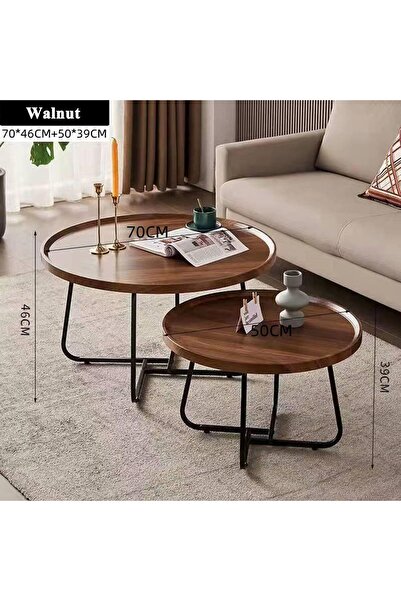 Türkiye Round Coffee Table Set of 2, Side Tables Set, Wood Coffee Table for Living Room, Bedroom, O