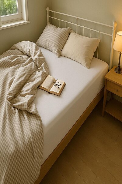 COTENCONCEPT 3 Pieces Oversized Plain Cotton Double 200 X 200 cm Elastic Combed Cotton Bed Sheet