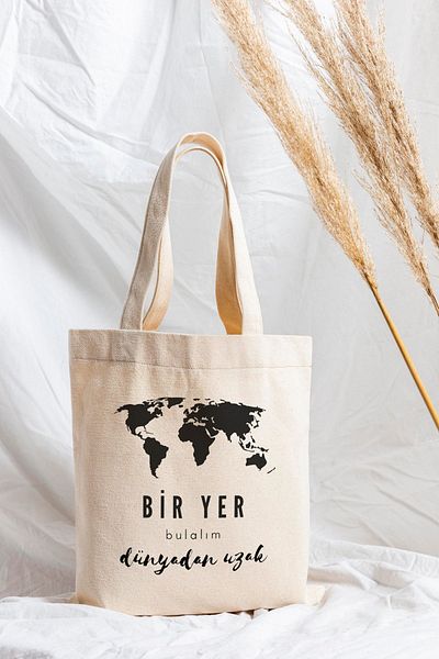 ÇELİKLER HEDİYE Let's Find a Place Far Away from the World Printed Cloth Bag