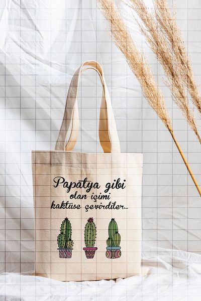 ÇELİKLER HEDİYE They Turned My Taste into a Cactus Like Daisy Printed Cloth Bag