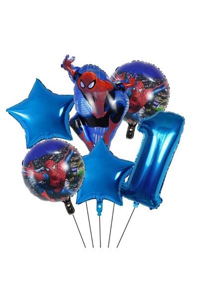 MFM Spiderman 1 Year Old Foil Balloon Set 6 Pcs Navy Blue