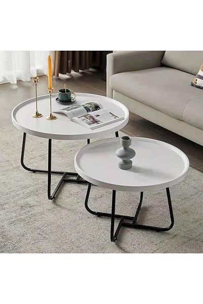 Türkiye Nesting Tables Set of 2 Pieces, Round Coffee table, Ceramics Glass Top, Strong Gold Metal Frame for