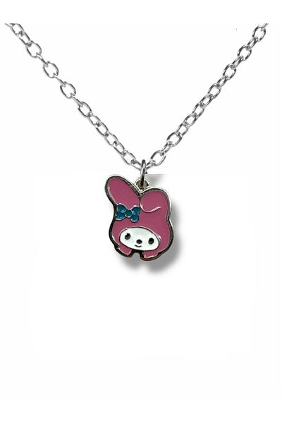 Herşey Nota Anime Melody & Kuromi Pink Figured Unisex Necklace – 60 cm Zamak Plated Cute Character Jewelry