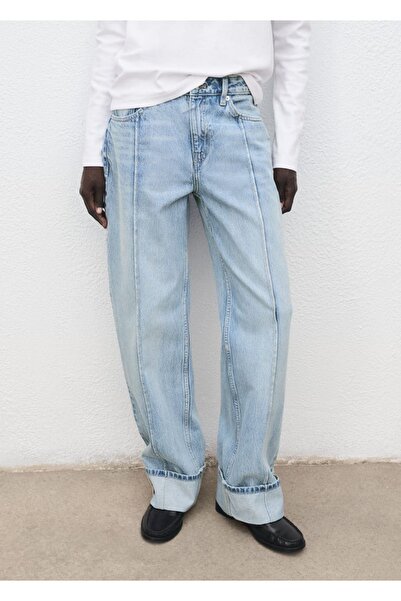 MANGO Woman Wide-leg kıvrık paçalı jean pantolon