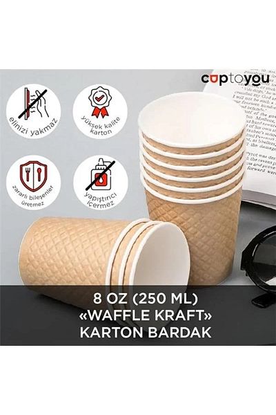 KDROĞLU 25Pcs Kraft Double Wall Coffee Cups 8 Oz, Small Paper Tea Cups 250 Ml, Cold and