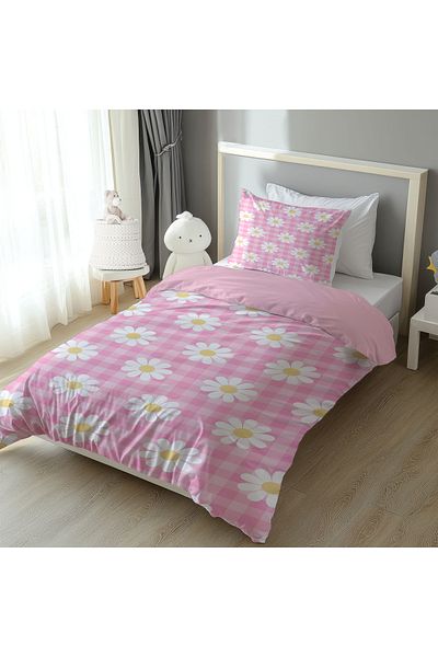 Şen Dekorasyon Pink Plaid and Daisies Bedding Set