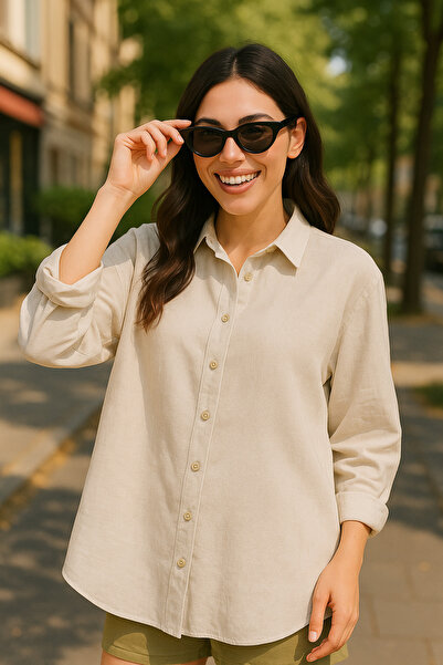 Patika Women's Oversize Loose Cut Shirt - Beige